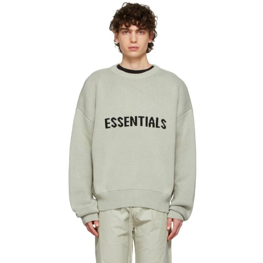 Fear of God Essentials Men's FW21 Knit Pullover Sweater Green Concrete XS